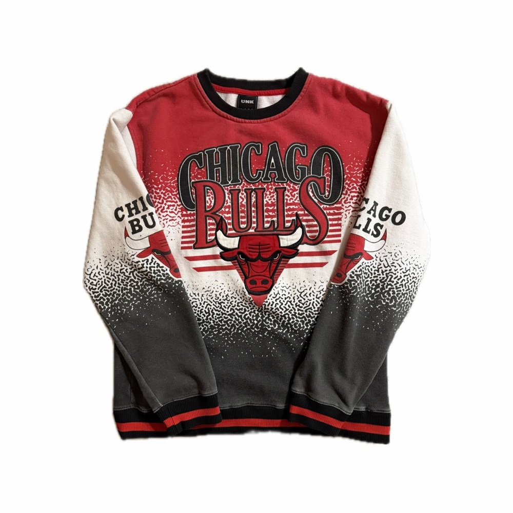 UNK NBA Chicago Bulls Spellout All Over Print Crewneck Sweater — Size XL